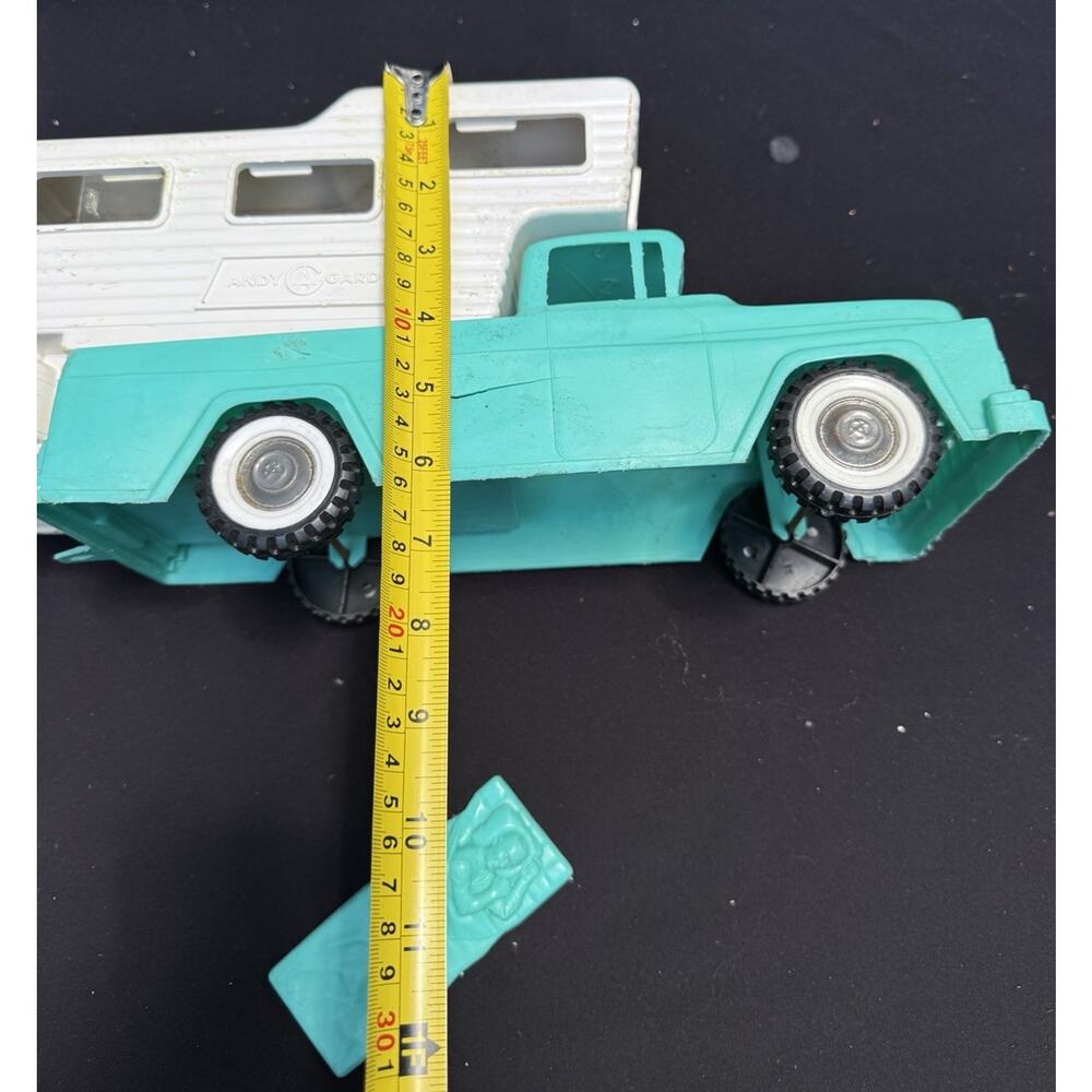 Vintage 1950s Andy Gard Plastic Toy Pick Up TEAL Truck with Camper! -3 - Picture 7 of 12